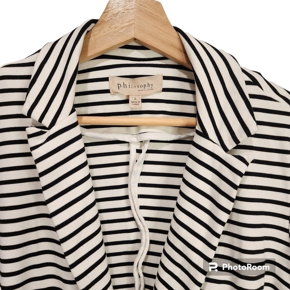 philosophy ponte notched collar black white striped nautical blazer Large button - Picture 3 of 3